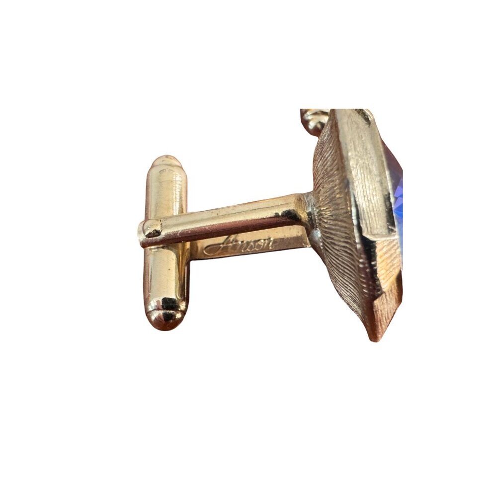 Anson Signed Blue Rivoli Crystal Gold Tone Cufflinks Vintage - Picture 9 of 11